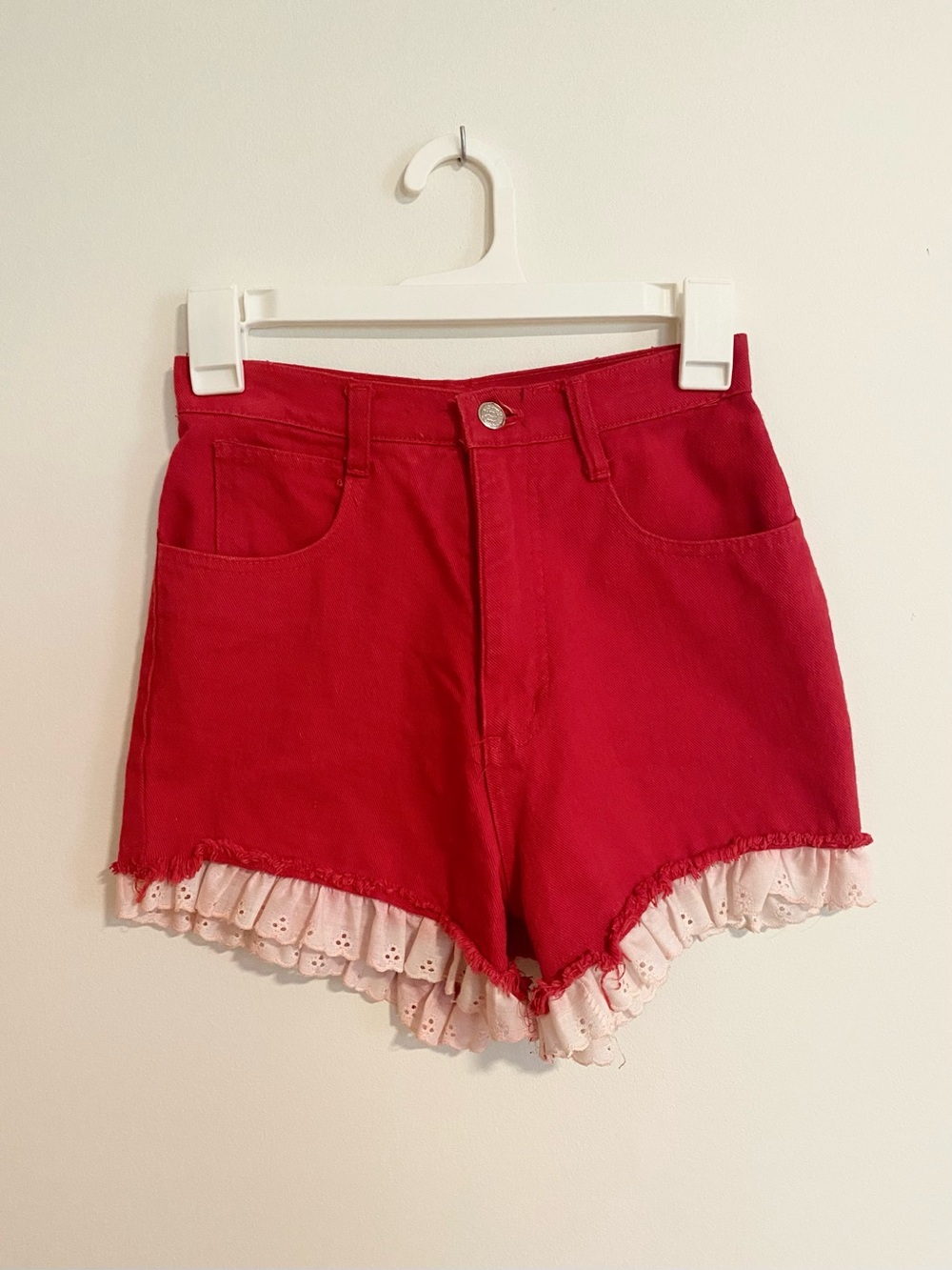 Vintage Red High Rise Ruffle Shorts